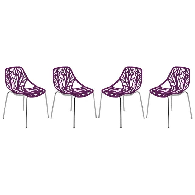Modern Asbury Dining Chair With Chromed Legs, Set Of 4 - Purple