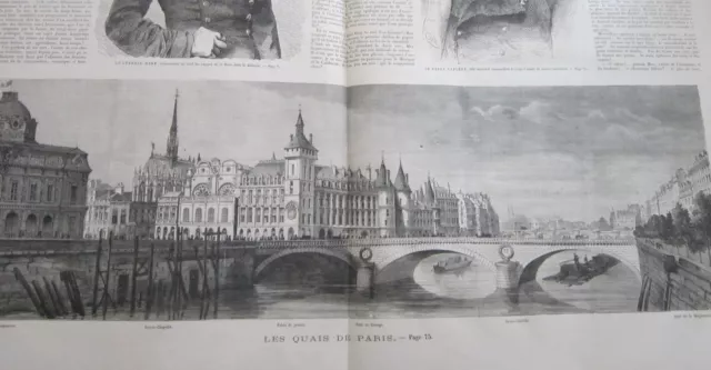 Large Engraving 1864 - Les Quais de Paris