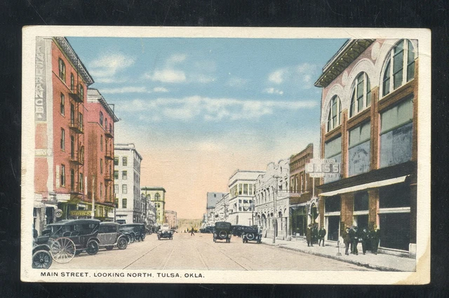 Tulsa Oklahoma Downtown Main Street Scene Old Cars Vintage Postcard