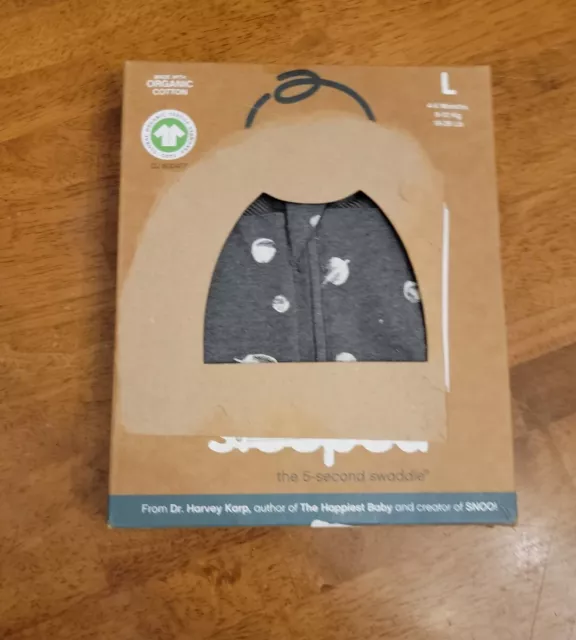 NUEVO Happiest Baby Sleepea de 5 Segundos Envoltura 100% Algodón Orgánico Talla Lrg 4/6 Mes