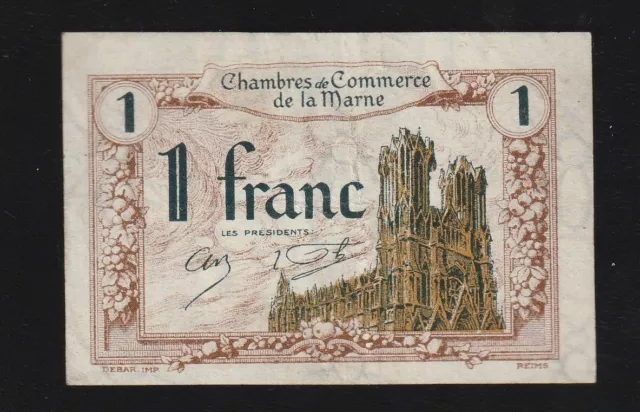 France, 1 Frank, Chambre de Commerce de la Marne, 1926, XF+ Banknote