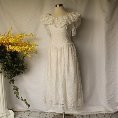 Vintage Jessica McClintock Gunne Sax Wedding Dress Womens Size 7 8 Puff Shoulder
