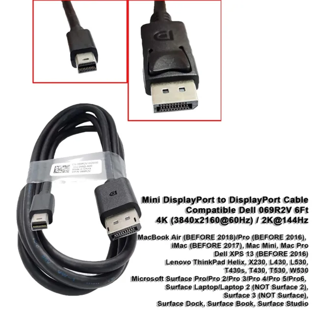 LOT OF 10 Dell 6FT DisplayPort to Mini Display / Thunderbolt Cable 69R2V 069R2V