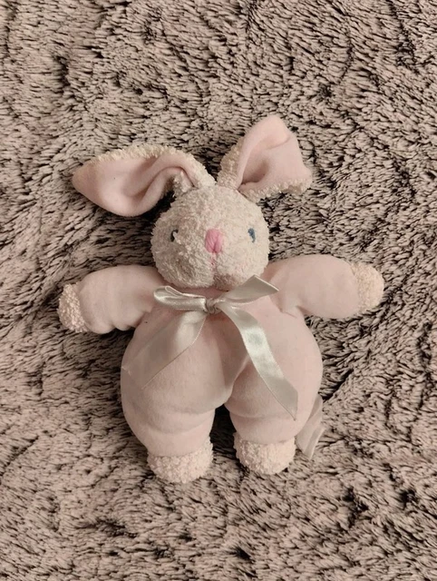 M/ doudou lapin blanc et rose noeud papillon - Gerca - Peluche Lapinou yeux bleu