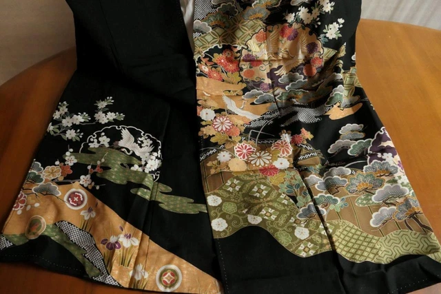 Edler Vintage Original Japan Tomesode Seiden Festtags Kimono Sw Handbem Kraniche