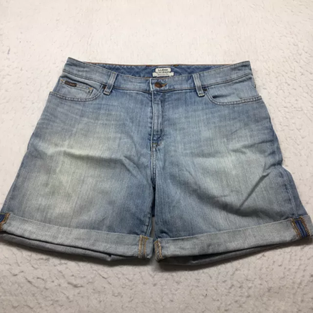 LL Bean Womens High Waisted Sz 12 Favorite Fit Shorts Blue Denim 32” Inseam 5”