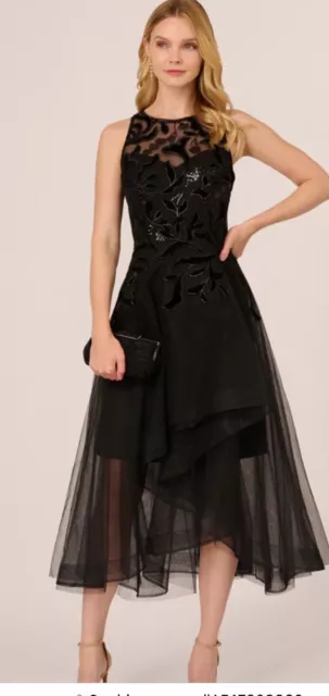 ADRIANNA PAPELL DRESS/SIZE 18/RETAIL$169/NEW WITH TAG/BLACK With Velvet Applique