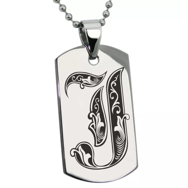 Stainless Steel Alphabet Letter Royal Monogram Dog Tag Neckace or Keychain