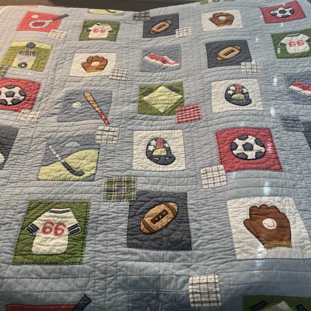 Vintage Pottery Barn Kids 100% Cotton Quilt Sports Blanket 86”x 68" Full Queen