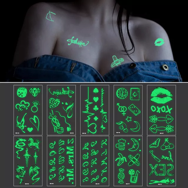 Luminous Temporary Tattoo Black Fake Body Art Sticker Waterproof Party Women Men