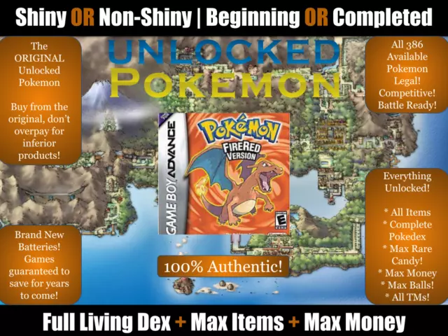 Pokemon Fire Red preloaded with All 386 Shiny Pokemon & items - Authentic  Cartridge