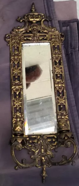 Antique Solid Brass Sconce Candle Holder with Beveled Mirror - GDC - UNIQUE