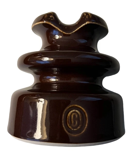 Vintage Ceramic Electrical Insulator Brown Porcelain Threaded Saddle Top(B) MM