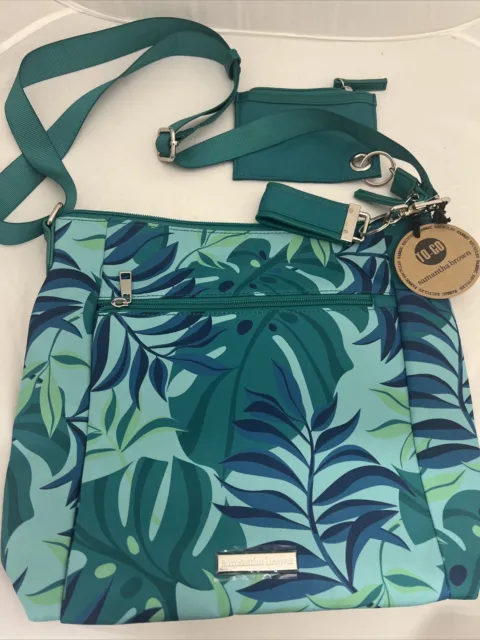 Samantha Brown To-Go Printed Tassel Zip Small Crossbody Bag in Palm Leaf - NWT