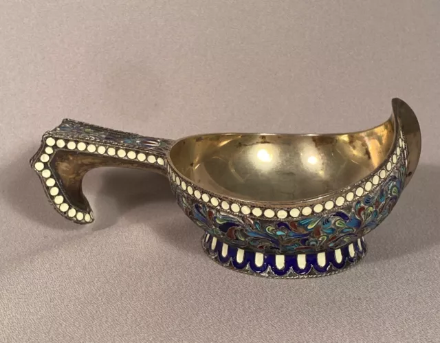 Antique Russian Silver and Enamel Kovsh