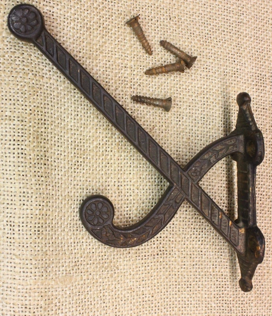 Old Flower Coat Hooks Bath Robe House Farm Wardrobe Fancy Cast Iron Copper 2