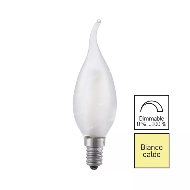 Lampadina Led Filamento E14 Colpo Di Vento Satinata 4W (38W) Dimmerabile 2700K 4