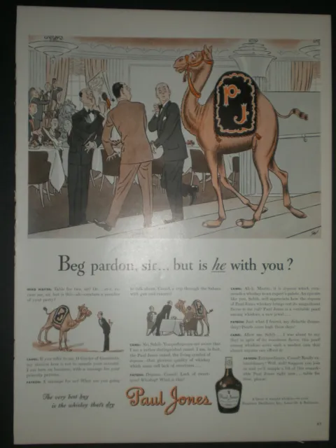 1942 PJ CAMEL IN RESTAURANT PAUL JONES WHISKEY Trade print ad