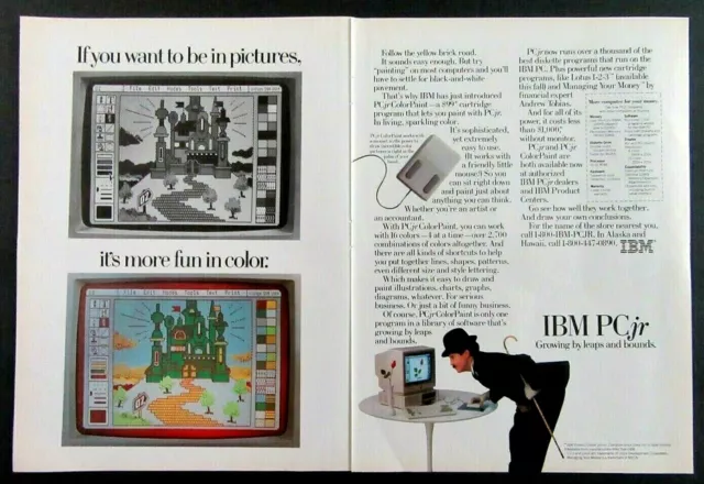 1984 IBM PC jr Color Paint Personal Computer 2 Page Magazine Ad