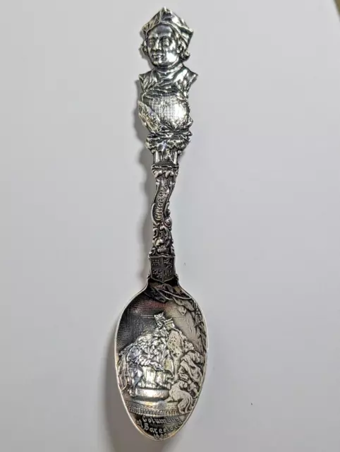 Antique 1892 Sterling Silver Figural Souvenir Spoon Christopher Columbus