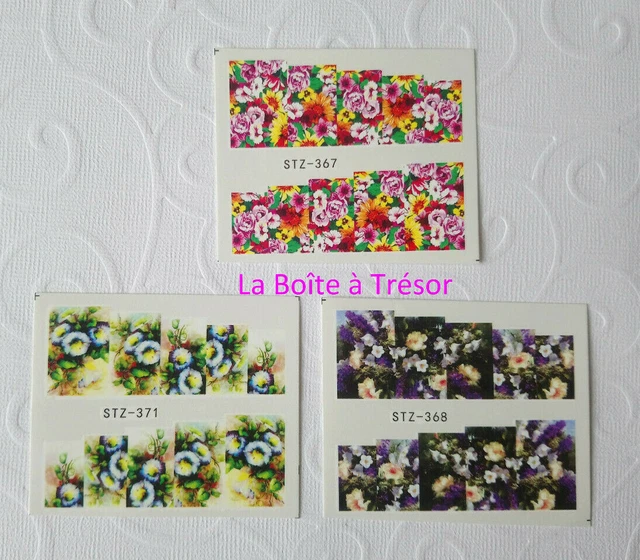Lot De 3 Décalcomanies à Eau (water Decal) Pour Nail Art - Motif Fleurs Réf. STZ-367/371/368