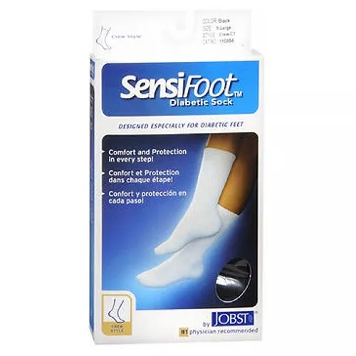 Jobst Sensifoot Hombre Y Mujer Tripulante Estilo Diabético Negro Socks XL Cada