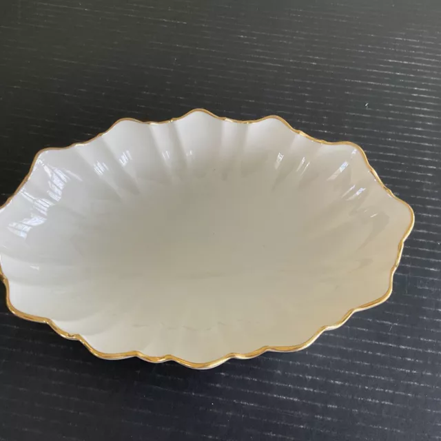Vintage Lenox USA large Oval Bone China scalloped footed Bowl 24k gold trim NWOB
