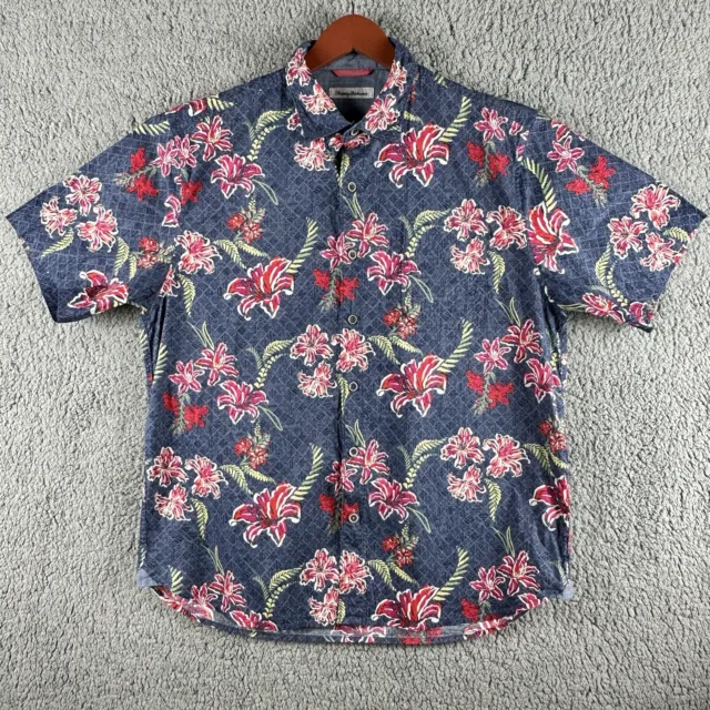 TOMMY BAHAMA MEN’S Size L Floral Shirt Seersucker Short Sleeve Hawaiian ...