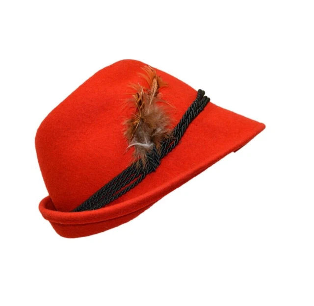 Red bavarian hat with feather  Oktoberfest accessories Size 52