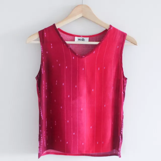 Vintage 90s Wallis deep pink patterned sleeveless v-neck top UK 10 petite