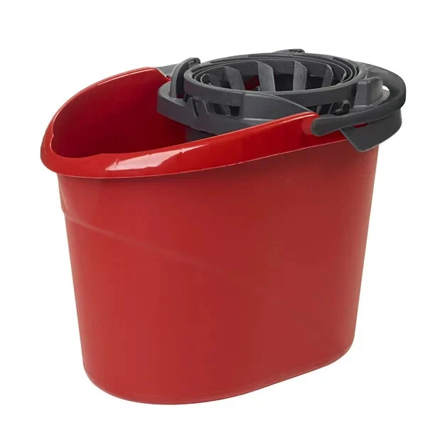 O-Cedar QuickWring Bucket, 2.5 Gallon Mop Bucket with Wringer, Easy Pouring, Red