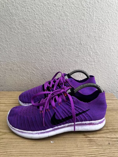 Nike Free RN Flyknit Athletic Running Shoes Womens 8 Purple 831070-501