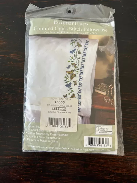 Butterflies Counted Cross Stitch Pillowcase Kit Design Works Tobin Home Crafts