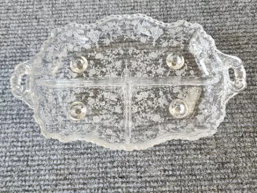 Cambridge Glass Rose Point 3-Part Divided Serving Bowl Relish Dish