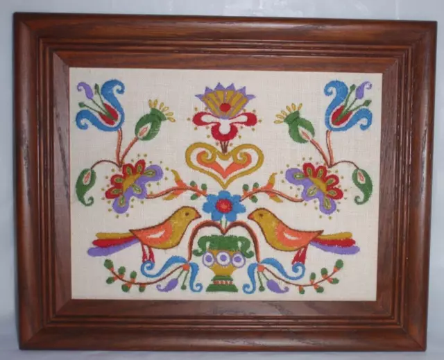 Framed Completed Paragon Crewel Folk Art Sampler Pennsylvania Dutch Finished