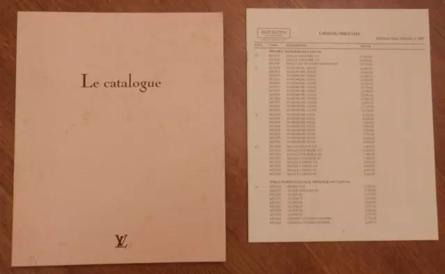 Louis Vuitton, Vintage 1992 Le Catalogue, plus catalog price list