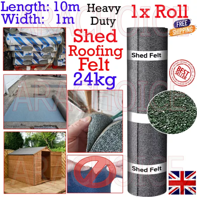10m x 1m Super Shed Roofing Polyester Heavy Duty Mineral Roof Felt Roll - Green