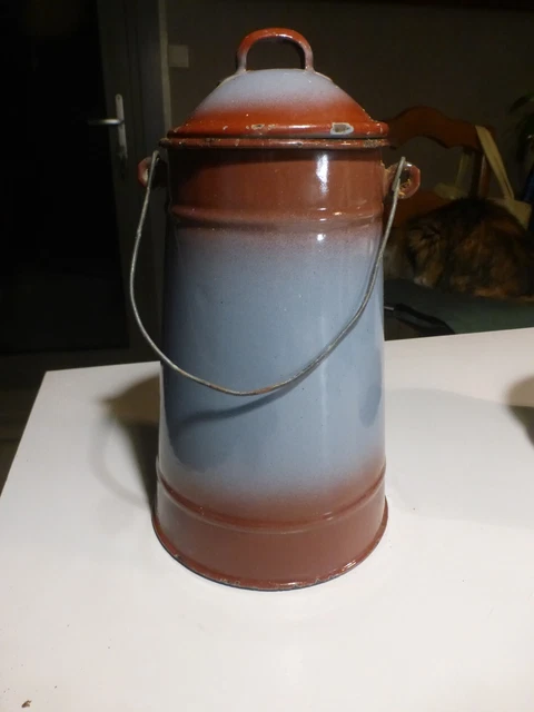 Pot à Lait En Métal Émaillé Orange 2 Litres - Vintage Années 1990 - Fabriqué En France
