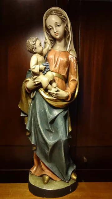 Vtg 28" Wood Hand Carved Our Lady Virgin Mary Madonna Jesus Christ Statue Figure