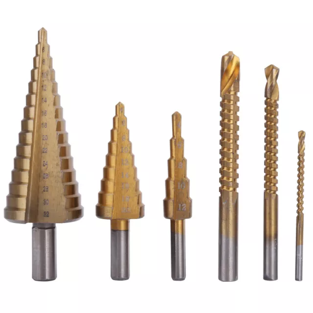6Pcs HSS Step Drill Bit Set Titanium Coated Twist Drill Bit For Metal Sheet Wood