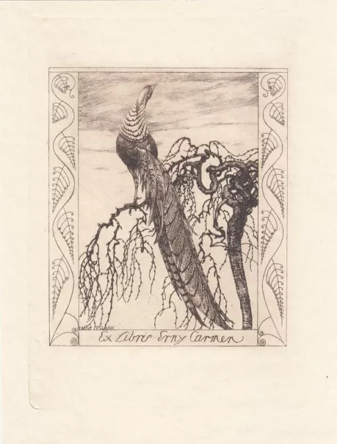 Exlibris Bookplate Radierung Hans Frank 1884-1948 Baum Fasan