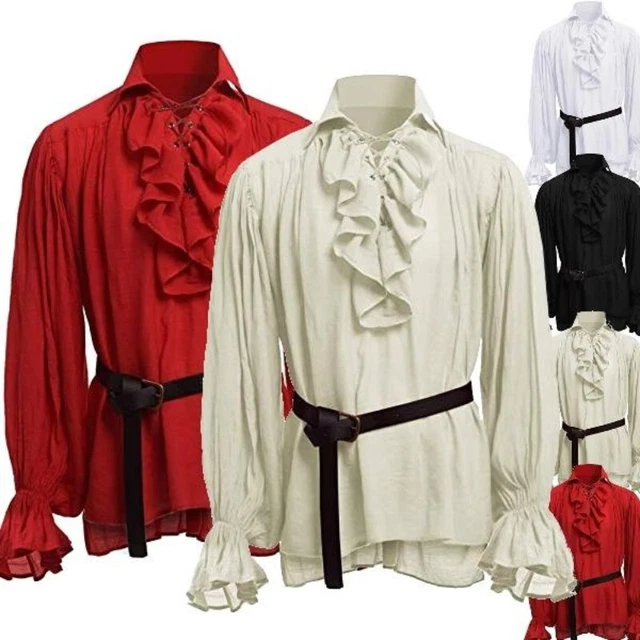 Mens Medieval Renaissance Pirate 18th Century Duke Long Sleeve Shirt Tops Blouse