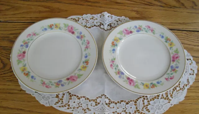 Vintage Syracuse China CLIFTONDALE Old Ivory O.P.CO Flowers 8" Plates ~ Set of 2