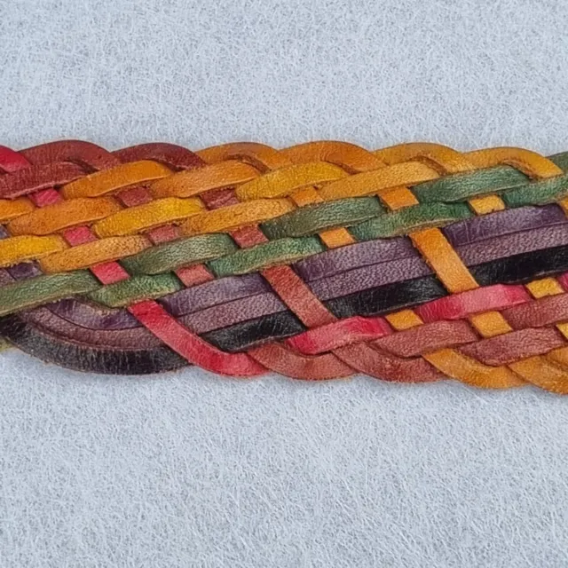 VINTAGE BOHO LEATHER BELT 80s BRAIDED BELT MULTI COLOUR TO FIT 36 TO 37 INCH