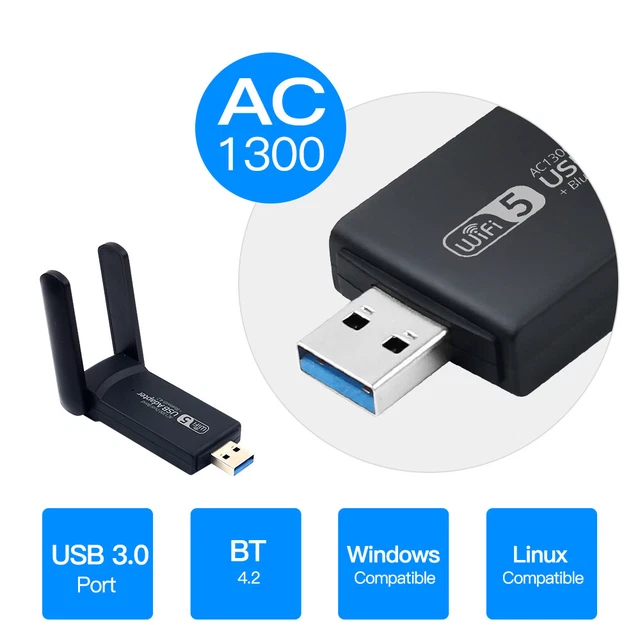USB WIFI BLUETOOTH Adapter Dongle 802.11AC 1300Mbps Wireless Dual Band