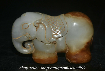 3.8" Old China Natural Hetian White Jade Carved Animal Elephant Pendant Statue
