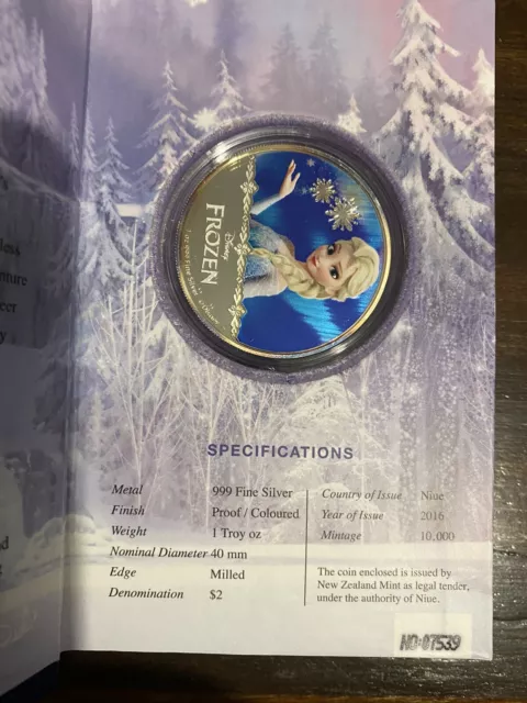 2016 Disney Frozen  Set Of 5-1 oz silver coin proofs. Elsa, Anna, Kristoff &Olaf 3