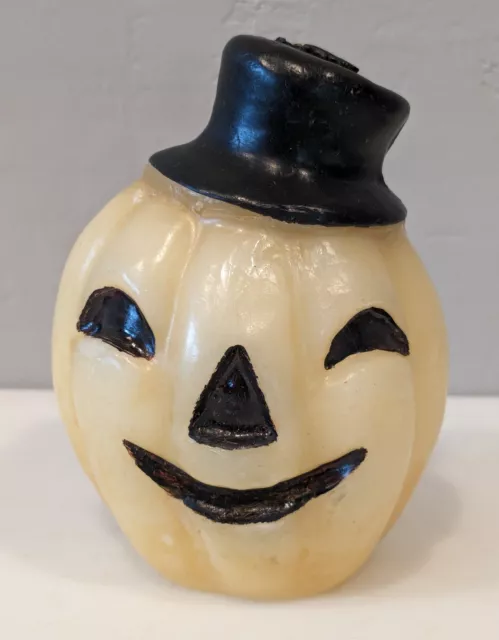 Vintage Halloween Jack O' Lantern candle with black top hat, early 1950's