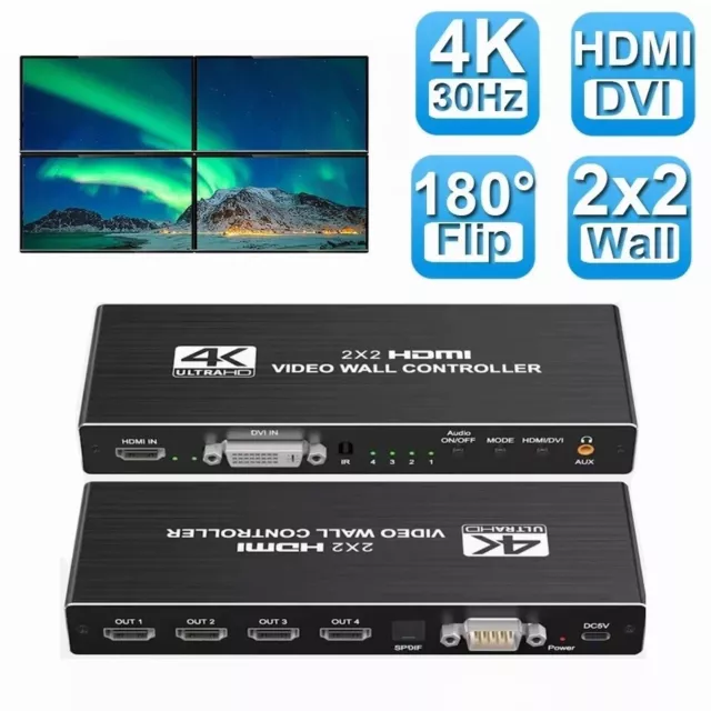 2x2 4K HDMI DVI Video Wall Controller Processor 1X2 1X4 1X3 2X1 3x1 4X1 Splicer