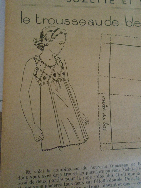 Patron Poupée Bleuette - Trousseau Combinaison Brodée 1931 - Semaine Su - Très Bon état